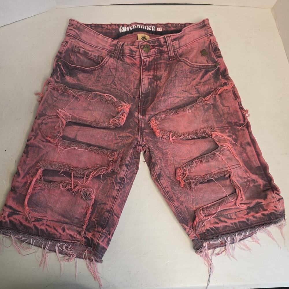 Jean Shorts Pink/Salmon Washed Faded Distressed GRINDHOUSE Size 32 Punk Grunge